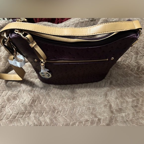 Giani Bernini Dark Purple Ostrich Embossed Hobo Handbag - Picture 5 of 11
